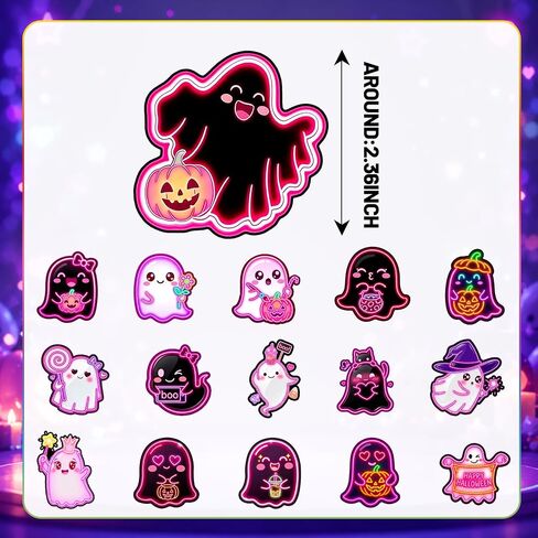 120PCS Neon Pink Cute Ghost Stickers, Pink Halloween Party Favors Birthday Party Decorations Vinyl Waterproof Stickers for Water Bottle Laptop Luggage Helmet Gifts for Teens Boys Girls Adult in Kuwait