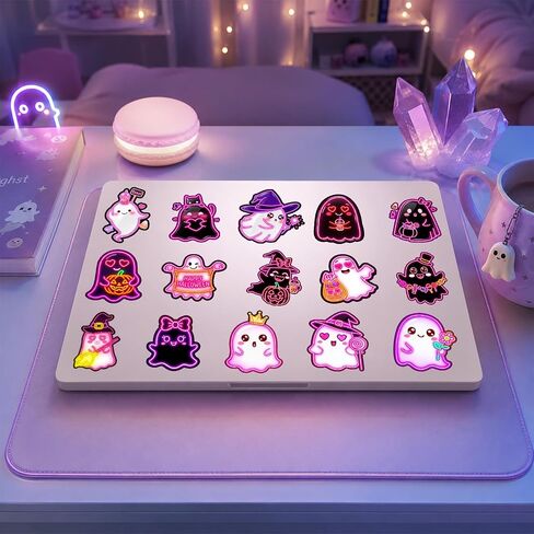 120PCS Neon Pink Cute Ghost Stickers, Pink Halloween Party Favors Birthday Party Decorations Vinyl Waterproof Stickers for Water Bottle Laptop Luggage Helmet Gifts for Teens Boys Girls Adult in Kuwait