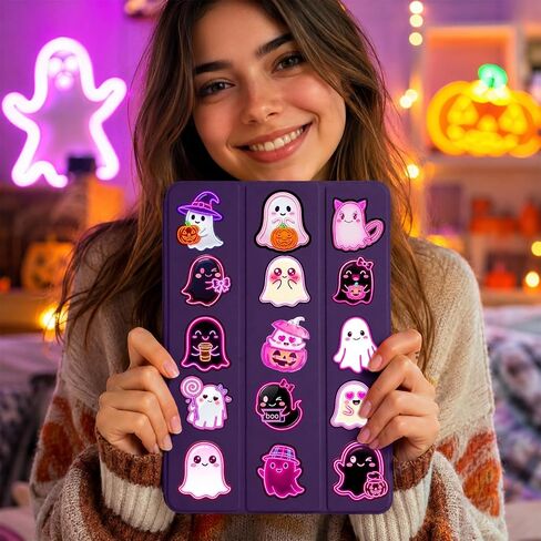 120PCS Neon Pink Cute Ghost Stickers, Pink Halloween Party Favors Birthday Party Decorations Vinyl Waterproof Stickers for Water Bottle Laptop Luggage Helmet Gifts for Teens Boys Girls Adult in Kuwait