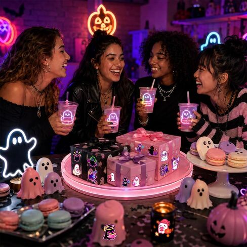 120PCS Neon Pink Cute Ghost Stickers, Pink Halloween Party Favors Birthday Party Decorations Vinyl Waterproof Stickers for Water Bottle Laptop Luggage Helmet Gifts for Teens Boys Girls Adult in Kuwait