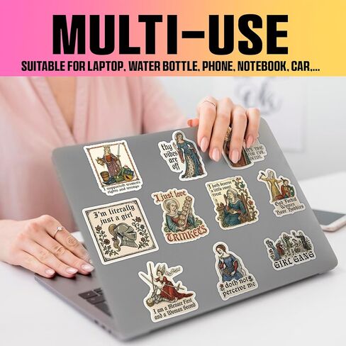 VOTANTA (15 Pcs, 3 inch) - Feminist Medieval Stickers Pack, Woman Rights Medieval Meme Sticker, Dark Humor Vintage Wench Sarcastic Quotes Social Justice Gifts Decoration for Laptops, Phones, Bottles in Kuwait