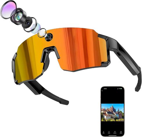 CJkao Smart Glasses with Camera, Bluetooth Music, AI Camera Glasses, Video Recording, Voice Assistant Control for Outdoor Sports in Kuwait