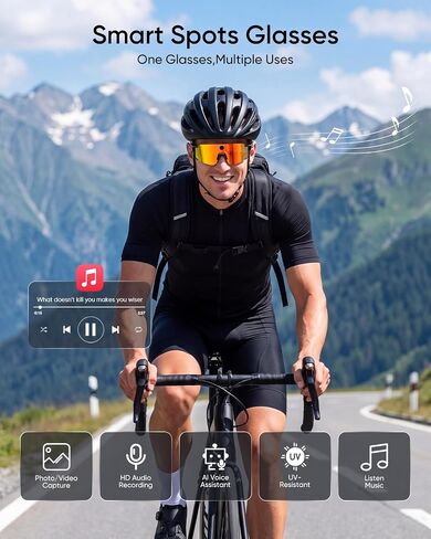 CJkao Smart Glasses with Camera, Bluetooth Music, AI Camera Glasses, Video Recording, Voice Assistant Control for Outdoor Sports in Kuwait