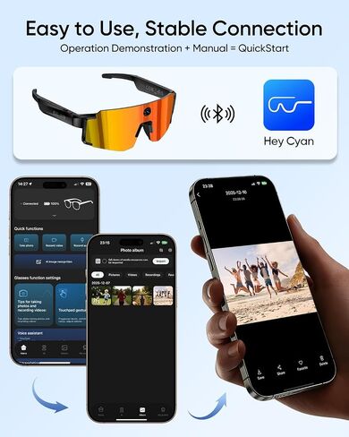 CJkao Smart Glasses with Camera, Bluetooth Music, AI Camera Glasses, Video Recording, Voice Assistant Control for Outdoor Sports in Kuwait