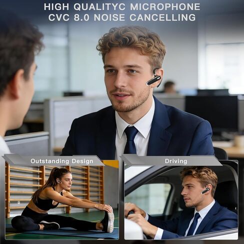 Bluetooth Headset V6.1 with 90Hrs Talk Time & 500mAh Charging Case, CVC 8.0 ENC Noise Cancelling Mic – Wireless Earpiece Single Ear Hands-Free Headphones for Office Trucker Driving Business - Black in Kuwait