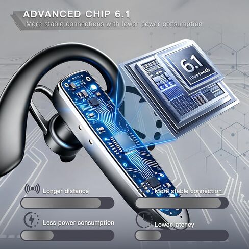 Bluetooth Headset V6.1 with 90Hrs Talk Time & 500mAh Charging Case, CVC 8.0 ENC Noise Cancelling Mic – Wireless Earpiece Single Ear Hands-Free Headphones for Office Trucker Driving Business - Black in Kuwait