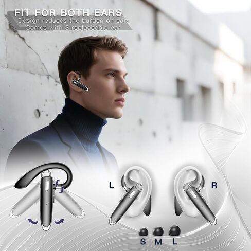 Bluetooth Headset V6.1 with 90Hrs Talk Time & 500mAh Charging Case, CVC 8.0 ENC Noise Cancelling Mic – Wireless Earpiece Single Ear Hands-Free Headphones for Office Trucker Driving Business - Black in Kuwait