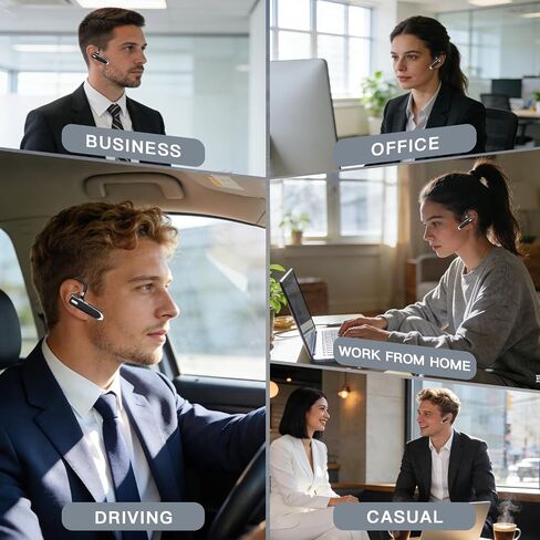 Bluetooth Headset V6.1 with 90Hrs Talk Time & 500mAh Charging Case, CVC 8.0 ENC Noise Cancelling Mic – Wireless Earpiece Single Ear Hands-Free Headphones for Office Trucker Driving Business - Black in Kuwait