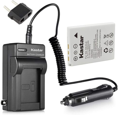 Kastar 1 Pack Battery and Charger with Car Adapter for Nikon EN-EL8 and Nikon Coolpix P1 P2 Coolpix S1 S2 S3 S5 S6 S7 S7c S8 S9 Coolpix S50 S50c Coolpix S51 S51c S52 S52c Cool-Station MV-11 MV-12 in Kuwait