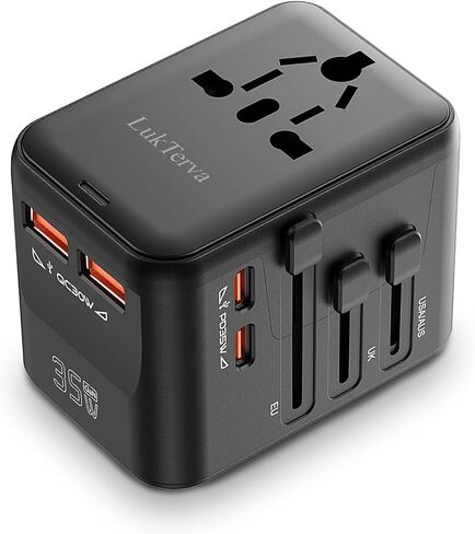All-in-One 35W Quick Charging Universal Travel Adapter with 4 Ports (2 USB-C + 2 USB-A) - Worldwide Plug Converter for USA, EU, UK, AUS | Compact Power Adapter for International Travel​ in Kuwait