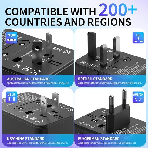 All-in-One 35W Quick Charging Universal Travel Adapter with 4 Ports (2 USB-C + 2 USB-A) - Worldwide Plug Converter for USA, EU, UK, AUS | Compact Power Adapter for International Travel​ in Kuwait