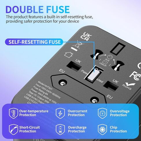 All-in-One 35W Quick Charging Universal Travel Adapter with 4 Ports (2 USB-C + 2 USB-A) - Worldwide Plug Converter for USA, EU, UK, AUS | Compact Power Adapter for International Travel​ in Kuwait