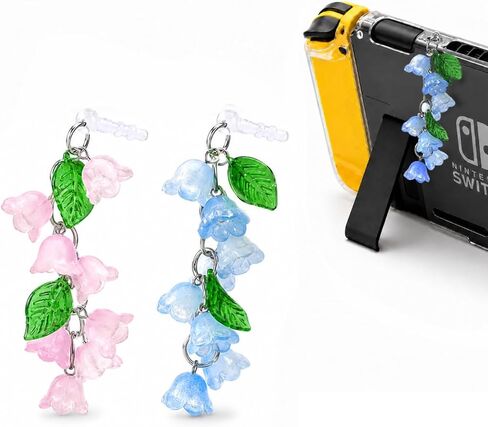 2Pcs Cell Phone Charm Dust Plug for Nintendo Switch 2, Y2k Four Leaf Clover Audio Jack, Pink Strawberry Star Bag Style, Cozy Gamer Aesthetic(Pink Strawberry-Star) in Kuwait