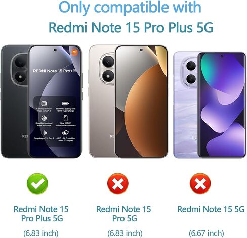 Anoowkoa 2 Pack for Xiaomi Redmi Note 15 Pro+/Note 15 Pro Plus 5G Screen protector with Camera Lens protector Tempered Glass.9H Hardness.Anti-Fingerprint.No Air-Bubbles.Easy Installation in Kuwait