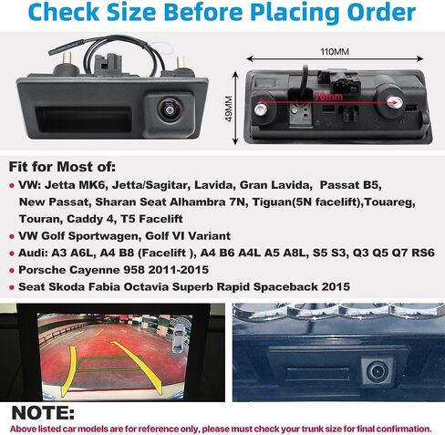 AHD 1080P Dynamic Trajectory Trunk Handle Backup Camera, for Audi A4L A5 A3 Q3 Q5 RS6 for VW Passat Tiguan Jetta Sharan Touareg Lavida Skoda, Reverse Rear View Cam TTXSCAM-SP01 in Kuwait
