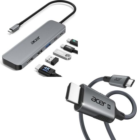 Acer 5-in-1 USB C Hub bunlde with USB C to HDMI 2.1 Cable 6.6FT (8K@60Hz 4K@240Hz) in Kuwait