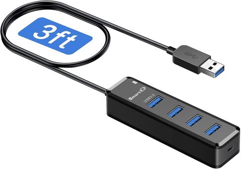 SmartQ 4-Port USB 3.0 Hub with 3-Foot Extension Cable, Compatible with Laptops, Windows PCs, Mac, Printers, External Hard Drives...… in Kuwait