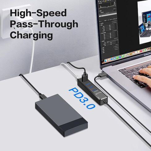 SmartQ 4-Port USB 3.0 Hub with 3-Foot Extension Cable, Compatible with Laptops, Windows PCs, Mac, Printers, External Hard Drives...… in Kuwait