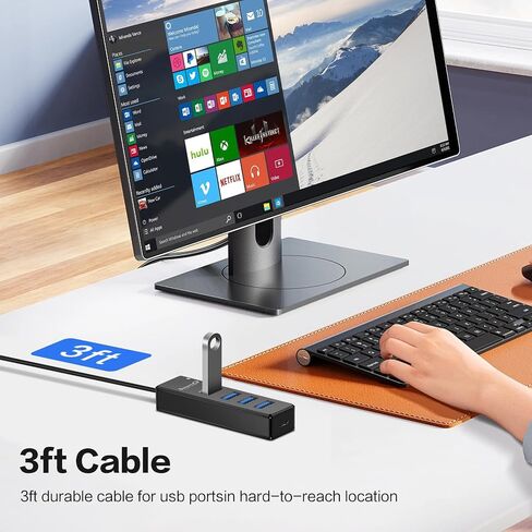 SmartQ 4-Port USB 3.0 Hub with 3-Foot Extension Cable, Compatible with Laptops, Windows PCs, Mac, Printers, External Hard Drives...… in Kuwait