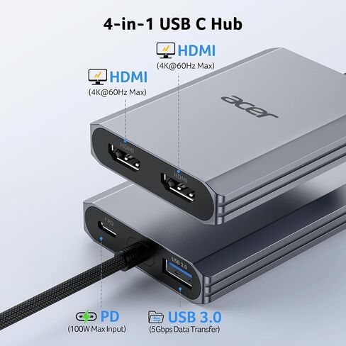 Acer 4-in-1 USB C Hub bundel with USB C to HDMI 2.1 Cable 6.6FT (8K@60Hz 4K@240Hz) in Kuwait