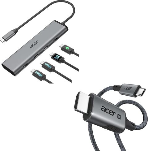 Acer 10Gbps USB C Hub with 4K@60Hz USB-C Display Bundle with USB C to HDMI 2.1 Cable 6.6FT (8K@60Hz 4K@240Hz) in Kuwait