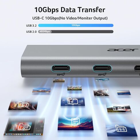 Acer 10Gbps USB C Hub with 4K@60Hz USB-C Display Bundle with USB C to HDMI 2.1 Cable 6.6FT (8K@60Hz 4K@240Hz) in Kuwait