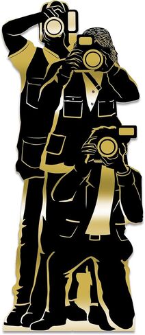 Beistle Paparazzi Stand-Up – Life-Size Gold Foil Photo Op Decoration, Freestanding Hollywood Cutout for Awards Nights, Red Carpet Events, Casino Themes, Photo Booth Props & Party Displays, 6' x 31¼" in Kuwait
