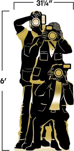 Beistle Paparazzi Stand-Up – Life-Size Gold Foil Photo Op Decoration, Freestanding Hollywood Cutout for Awards Nights, Red Carpet Events, Casino Themes, Photo Booth Props & Party Displays, 6' x 31¼" in Kuwait