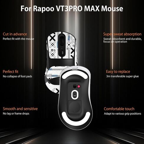 NOUKAJU Mouse Grip Tape Full Coverage for Rapoo VT3PRO MAX, Self-Adhesive Sweat-Resistant Professional Mice Upgrade Kit,Mouse Feet Skates(Foot pad + White Mouse Grip Tape) in Kuwait