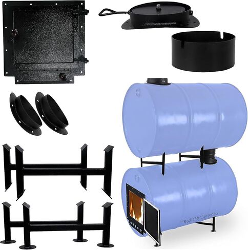 Double Barrel Stove Kit for 30 to 55 Gal Drum, Heavy Duty Steel in Kuwait