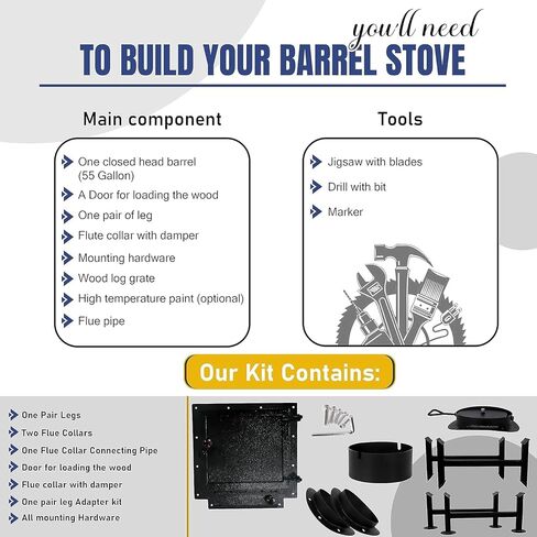 Double Barrel Stove Kit for 30 to 55 Gal Drum, Heavy Duty Steel in Kuwait