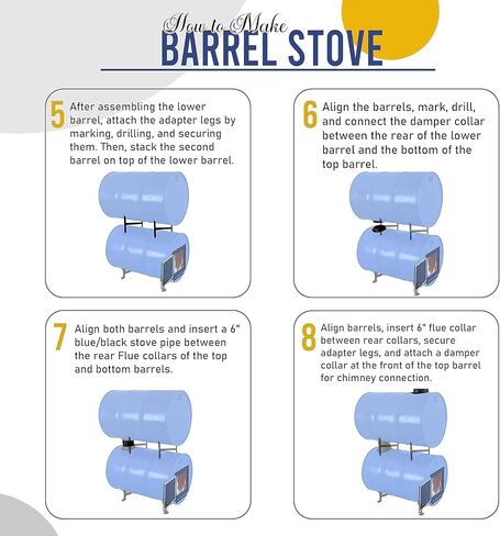 Double Barrel Stove Kit for 30 to 55 Gal Drum, Heavy Duty Steel in Kuwait