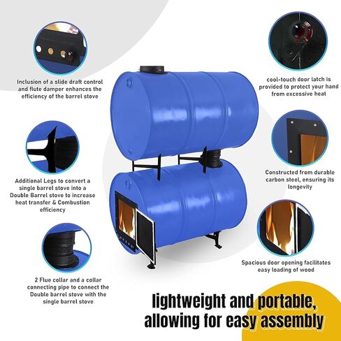 Double Barrel Stove Kit for 30 to 55 Gal Drum, Heavy Duty Steel in Kuwait