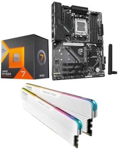 Micro Center CPU Motherboard Memory Combo: AMD Ryzen 7 7800X3D CPU Processor + GIGABYTE B850 Gaming Motherboard + KLEVV Urbane V RGB DDR5 32GB 6000MHz CL30 Ram Memory White in Kuwait