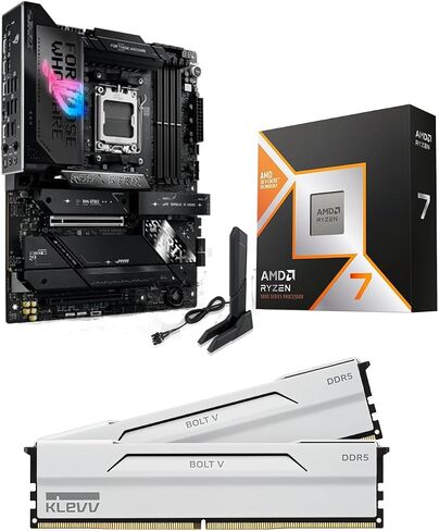 Micro Center CPU Motherboard Memory Combo: AMD Ryzen 7 9800X3D CPU Processor + ASUS ROG Strix X870E-E R2 Gaming WiFi Motherboard + KLEVV Bolt V DDR5 32GB (2x16GB) 6000MHz CL28 Desktop Ram Memory White in Kuwait