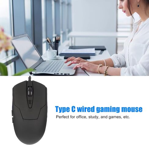 Type C Wired Mouse, USB C Wired Mouse Type Cable with Blue Backlit Ergonomic Design 6 Multimedia Keys Adjustable DPI 800-1600 in Kuwait