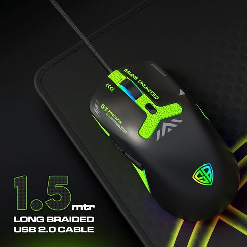 Clutch GT500 Wired Gaming Mouse with 3600 DPI Precision Sensor 70g Ultra-Light Ergonomic 6-Programmable Buttons Rainbow Breathing Effect 1.5m Braided Cable in Kuwait
