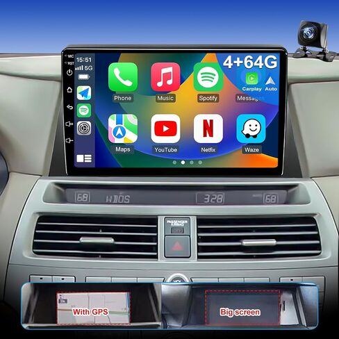4G+64G 5GWiFi Upgrade Car Radio for Honda Accord 2008-2012 8th Gen, 10inch Touch Screen Stereo, Wireless Carplay Android Auto Bluetooth GPS FM DSP Camera, Only Fit for Original Car with Small Screen in Kuwait