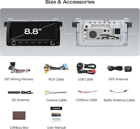 XTRONS 8.8" Android 15 Car Stereo for BMW E46 Rover 75 MG ZT, 4GB 64GB in Kuwait