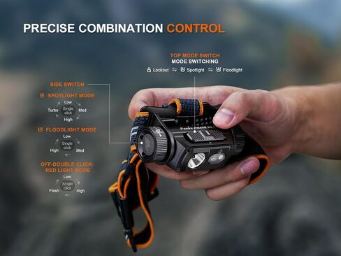 Fenix HM60R V2.0 1600 Lumens Rechargeable Headlamp, Spotlight & Floodlight with Red Light, Lightweight for Camping, Hiking, Caving, Construction w/EdisonBright Acc case in Kuwait