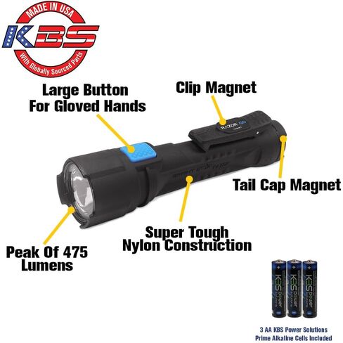 Bright Star Razor Go LED Flashlight, 21,000 Candela All‑Purpose Utility Light, 24‑Hour Runtime, Magnetic Hands‑Free Base, Heavy‑Duty Work Light, AA Batteries Included, Made in USA in Kuwait