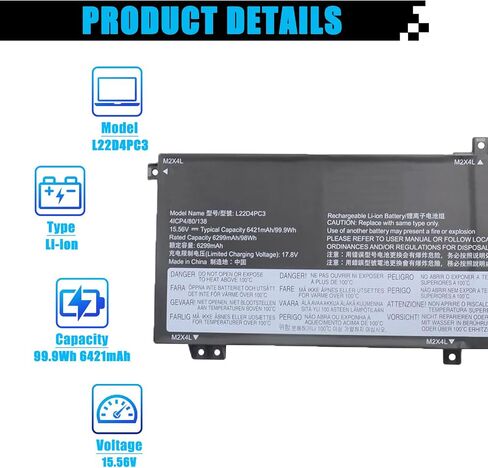 L22D4PC3 SB11K39159 Battery Replacement for Legion S7-16IRH8 S7-16APH8 Legion 9-16IRX8 9-16IRX9 Series 5B11K39160 SB11N45992 L22C4PC3 SB11K39158 SB11N45955 L22M4PC3 SB11K39156 5B11K39157 SB11N45974 in Kuwait