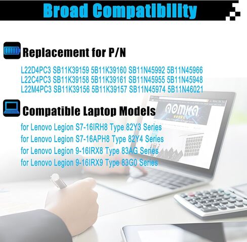 L22D4PC3 SB11K39159 Battery Replacement for Legion S7-16IRH8 S7-16APH8 Legion 9-16IRX8 9-16IRX9 Series 5B11K39160 SB11N45992 L22C4PC3 SB11K39158 SB11N45955 L22M4PC3 SB11K39156 5B11K39157 SB11N45974 in Kuwait