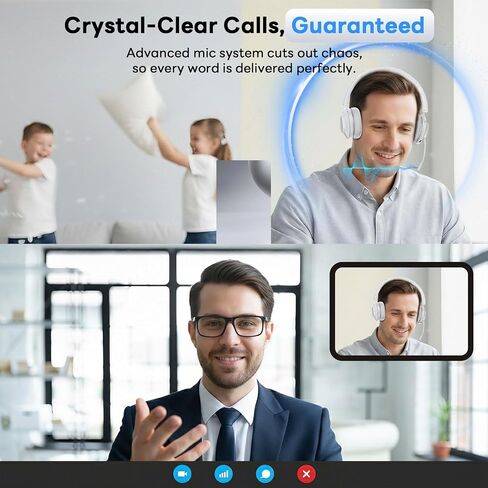Bluetooth Headset, Wireless Headset with Mic for Work, Bluetooth 5.3, Wireless Headphones with AI Noise Cancelling Microphone (Clear Calls & Mic Mute), USB Dongle, for Computer/PC(White) in Kuwait