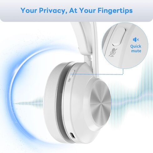 Bluetooth Headset, Wireless Headset with Mic for Work, Bluetooth 5.3, Wireless Headphones with AI Noise Cancelling Microphone (Clear Calls & Mic Mute), USB Dongle, for Computer/PC(White) in Kuwait