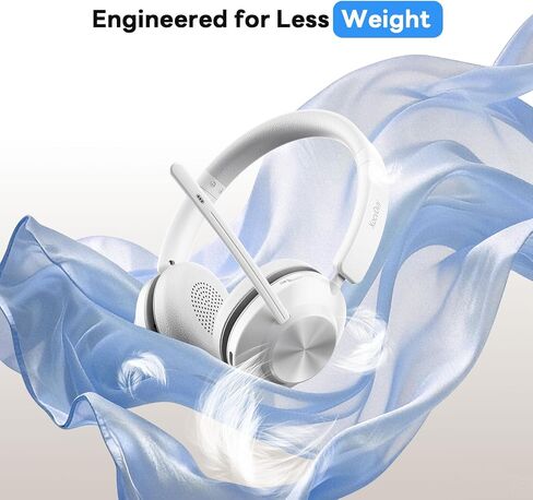 Bluetooth Headset, Wireless Headset with Mic for Work, Bluetooth 5.3, Wireless Headphones with AI Noise Cancelling Microphone (Clear Calls & Mic Mute), USB Dongle, for Computer/PC(White) in Kuwait