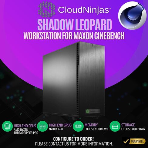 Cloud Ninjas Shadow Leopard Workstation for Maxon Cinebench AMD Ryzen Threadripper 9970X 4.0GHz 32 Core GeForce RTX PRO 4000 ADA Generation 20GB 128GB DDR5 ECC Reg NVMe M.2 in Kuwait