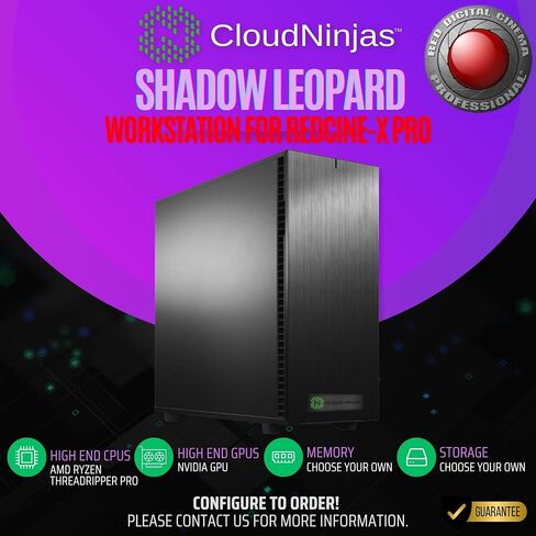 Cloud Ninjas Shadow Leopard Workstation for Red REDCINE-X PRO Ryzen Threadripper 9970X 4.0GHz 32 Core GeForce RTX PRO 4000 ADA Generation 20GB GPU 128GB DDR5 ECC Reg NVMe M.2 in Kuwait