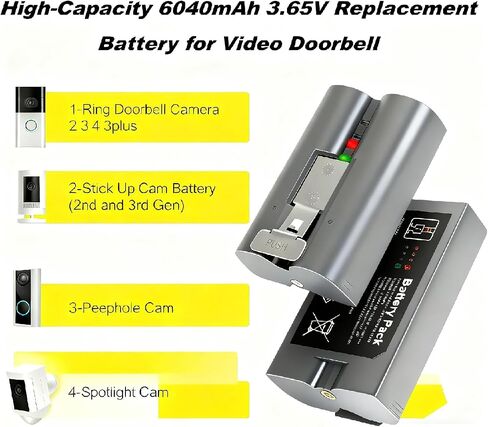 High-Capacity 6040mAh Replacement Battery for Video Doorbells & Security Cameras - 1 Pack in Saudi Arabia