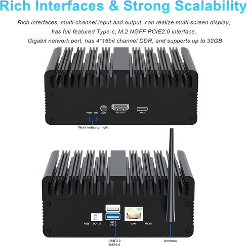 Desktop Computer, Fanless Industrial Mini PC Equipped with Rockchip RK3588 Intelligent Computing chip RK3588S Built-in 8-core ARM, Dual-Band WiFi Bluetooth, HDMI/ VGA Ports, Gigabit LAN, Metal Case in Kuwait